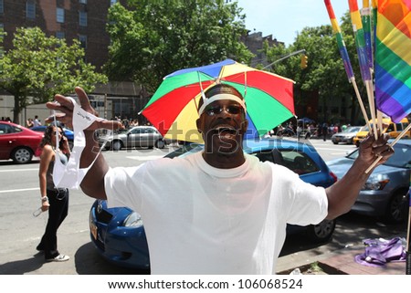 NEW YORK CITY - 24 JUNE 2012: Greenwich Village\'s annual gay pride parade & festival commemorates the anniversary of the Stonewall Riots on 25 June 2012 in New York City