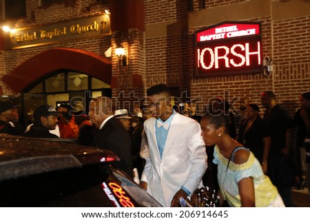 NEW YORK CITY - JULY 23 2014: Funeral services for Eric Garner, the Staten Island resident who died while being taken into custody by NYPD.  Eric Spines, 18, son of Eric Garner, after services