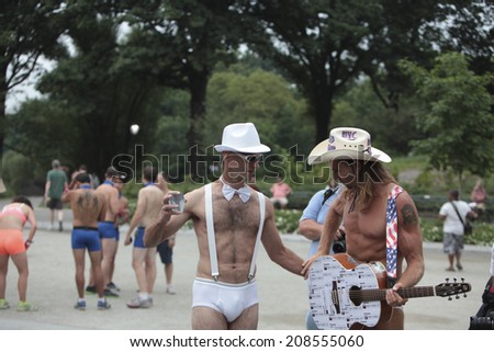 NEW YORK CITY - AUGUST 1 2014: 500 skivvy-clad triathletes took part in the 14th annual Underwear Fun Run, a 1.7 mile course in Central Park held on the Friday prior to NYC\'s annual Triathlon.