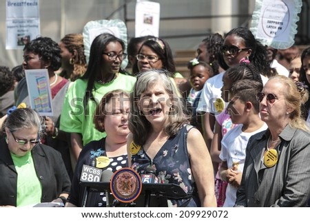 NEW YORK CITY - AUGUST 8 2014: the NYC Breastfeeding Leadership Council held a rally at City Hall followed by a Breastfeeding Subway Caravan in honor of the 20th anniversary of Civil Rights Law 79e