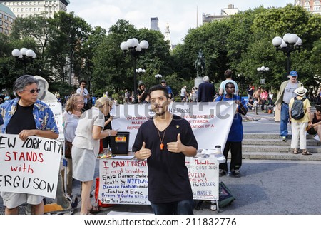 NEW YORK CITY - AUGUST 16 2014: Stop Mass Incarceration Network members held a rally in Union Square to call October of 2014 a \