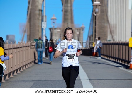 NEW YORK CITY - OCTOBER 26 2014: Free To Breathe, an organization dedicated to raising funds for lung cancer research & treatment, held its first ever 5K run/walk in Cadman Plaza, Brooklyn
