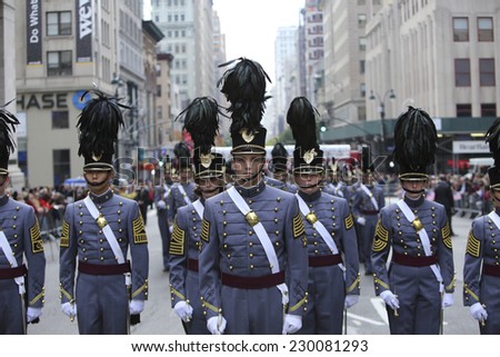 NEW YORK CITY - NOVEMBER 11 2014: the 95th annual Veteran\'s Day parade along Fifth Avenue is the largest Nov 11 celebration in the United States. West Point cadets in formation