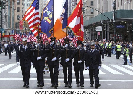 NEW YORK CITY - NOVEMBER 11 2014: the 95th annual Veteran\'s Day parade along Fifth Avenue is the largest Nov 11 celebration in the United States.