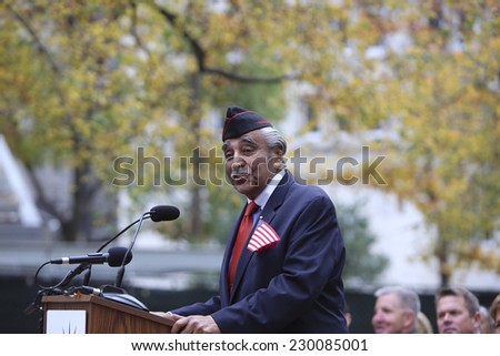 NEW YORK CITY - NOVEMBER 11 2014: the 95th annual Veteran\'s Day parade along Fifth Avenue is the largest Nov 11 celebration in the United States. US representative & Korean War veteran Charles Rangel