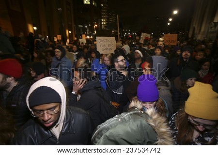 NEW YORK CITY - DECEMBER 13 2014: thousands filled the streets of Lower Manhattan in the Million March NYC to protest police brutality & the lack of organizational accountability.