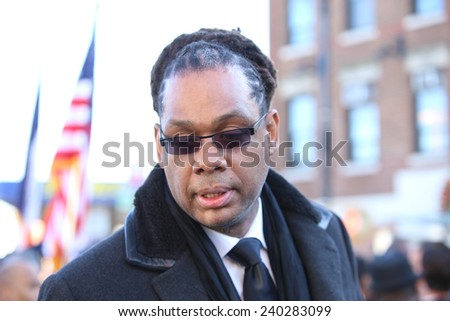 NEW YORK CITY - DECEMBER 27 2014: New York City Council member Robert Cornegy attends funeral services for slain NYPD officer Rafael Ramos in Glendale, Queens