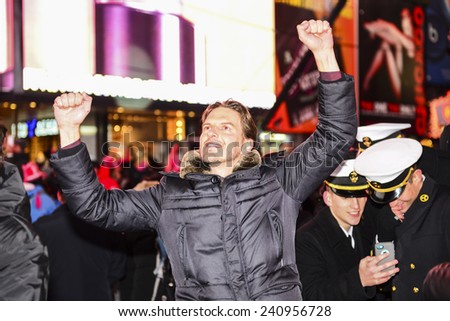 NEW YORK CITY - DECEMBER 31 2014: more than one million celebrants marked the new year in Times Square