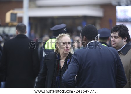NEW YORK CITY - JANUARY 4 2015: several thousand police officers from all over North America attended services for slain NYPD officer Wenjian Liu in Brooklyn. Manhattan borough president Gail Brewer
