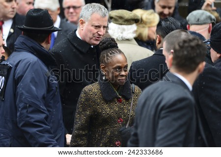 NEW YORK CITY - JANUARY 6 2015: funeral services were held for former New York governor Mario Cuomo at St. Ignatius Loyola Church on Manhattan\'s Upper East Side.Mayor Bill De Blasio & Chirlaine McCray