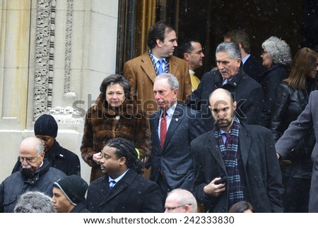 NEW YORK CITY - JANUARY 6 2015: funeral services were held for former New York governor Mario Cuomo at St. Ignatius Loyola Church on Manhattan's Upper East Side. Mike Bloomberg with Diana Taylor