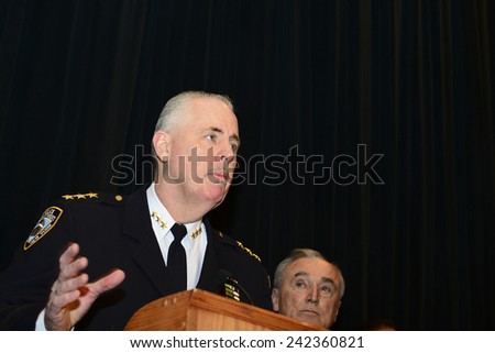 NEW YORK CITY - JANUARY 7 2015: NYPD commissioner Bratton held a press conference to the media on the condition of injured officers, charges against their assailants & preparedness for terror attacks.