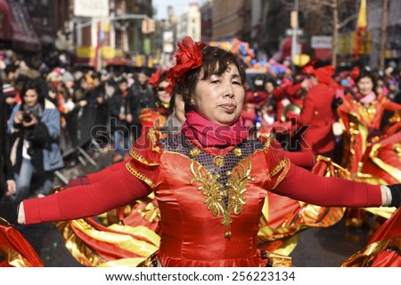 NEW YORK CITY - FEBRUARY 22 2015: the Chinese Lunar New Year was celebrated with a parade along Mott Street in Little Italy to mark the year of the sheep.