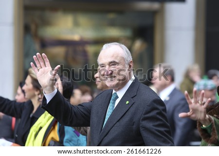 NEW YORK CITY - MARCH 17 2015: the 254th St. Patrick\'s Day parade, led by grand marshal Timothy Cardinal Dolan, filled Fifth Avenue in Midtown in spite of protests from the Irish Queers organization