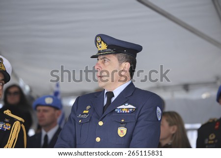 NEW YORK CITY - MARCH 29 2015: the 84th annual Greek Independence Day parade took place on 5th Avenue marking the 194th year of Greek independence from the Ottoman Empire. Hellenic Air Force observer