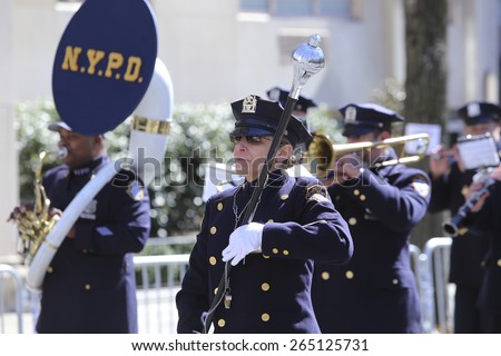 NEW YORK CITY - MARCH 29 2015: the 84th annual Greek Independence Day parade took place on 5th Avenue marking the 194th year of Greek independence from the Ottomans. Detective Amy Pape drum major