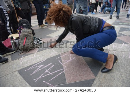 NEW YORK CITY - APRIL 30 2015: several dozen activists staged a \