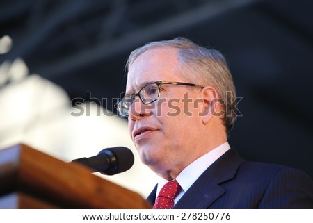 NEW YORK CITY - MAY 14 2015: several thousand tenants along with city council & state assembly members staged a march across the Brooklyn Bridge for affordable housing. Scott Stringer, NY comptroller