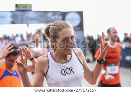 NEW YORK CITY - MAY 16 2015: New York Road Runners held its annual Brooklyn half-marathon where more than 20000 runners filled a 13.1 mile course that ended on the Coney Island Boardwalk