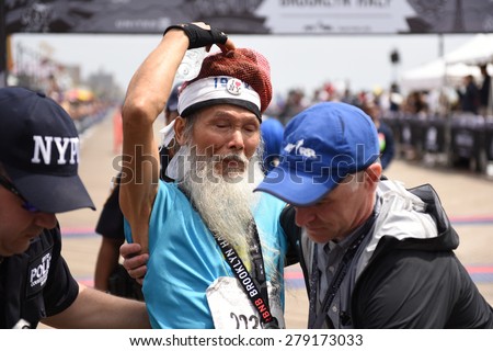 NEW YORK CITY - MAY 16 2015: New York Road Runners held its annual Brooklyn half-marathon where more than 20000 runners filled a 13.1 mile course that ended on the Coney Island Boardwalk