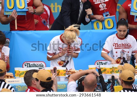 NEW YORK CITY - JULY 4 2015: Nathan\'s Famous staged its annual fourth of July hot dog eating contest in Coney Island, Brooklyn. Miki Sudo.