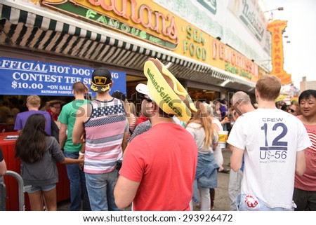 NEW YORK CITY - JULY 4 2015: Nathan\'s Famous staged their annual fourth of July hot dog eating contest in Coney Island, Brooklyn.