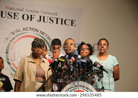 NEW YORK CITY - JULY 14 2015: Al Sharpton staged a press conference at National Action Network headquarters with Eric Garner\'s family to announce action on behalf of the anniversary of Garner\'s death