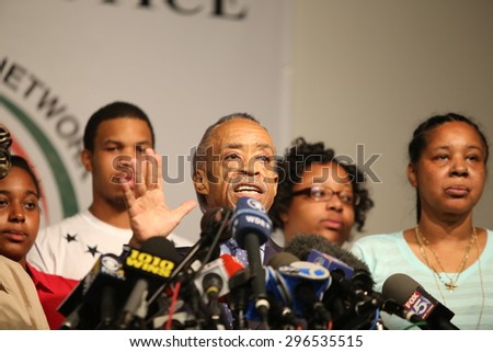 NEW YORK CITY - JULY 14 2015: Al Sharpton staged a press conference at National Action Network headquarters with Eric Garner's family to announce action on behalf of the anniversary of Garner's death
