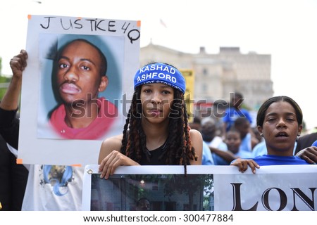 NEWARK, NEW JERSEY - JULY 25 2015: More than one thousand activists gathered for a rally & march against police brutality.
