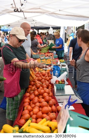 NEW YORK CITY - AUGUST 22 2015: Union Square Green Market has provided producers the opportunity to bring their wares directly to consumers since 1976