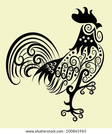 Decorative rooster. rooster and flora ornaments, leaf, flower, nature decoration for tattoo design