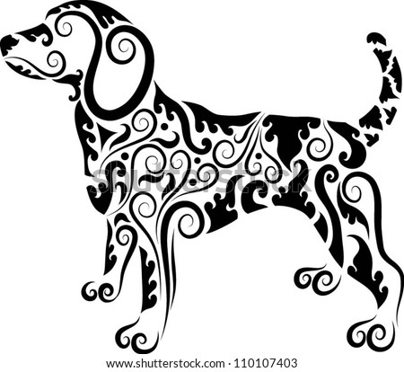 Dog Ornaments. Animal drawing with floral ornament decoration. Use for tattoo, t-shirt or any design.