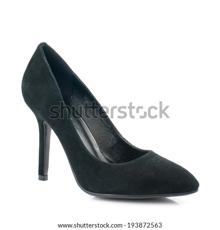 Elegant expensive black suede high heel women shoes on white.Please, look for more photos like this in my sets.