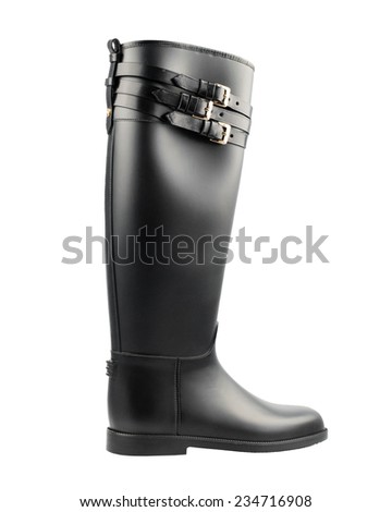 Black knee high boot isolated on white background.
