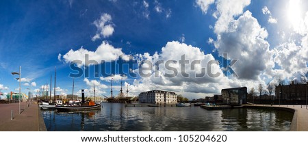 Amsterdam harbor panorama