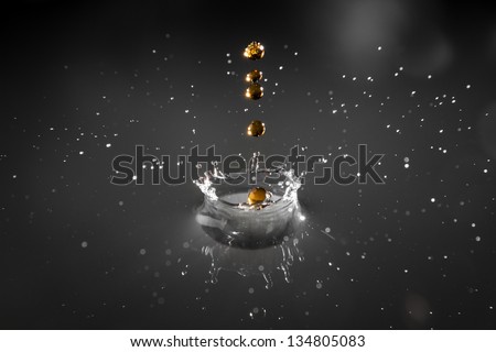 Drops of cola splashing in water, high speed