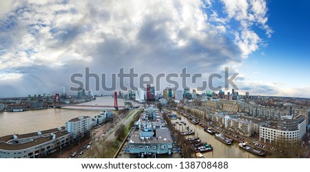 Beautiful skyline panorama of the city of Rotterdam, the Netherlands, with the river Meuse