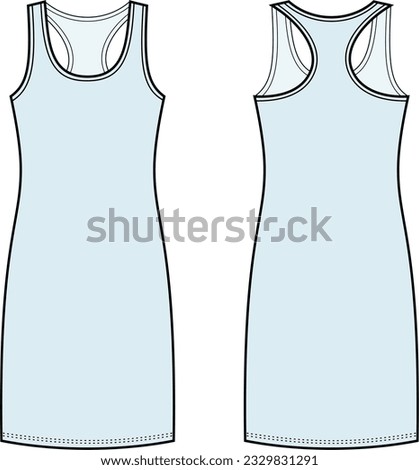 Tank top dress with race back. flat sketch. Sport gown apparel design. Women CAD mockup. Fashion technical drawing template. Vector illustration.