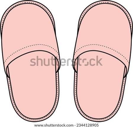 House slippers flat sketch. House footwear apparel design. Accessory CAD mockup. Fashion technical drawing template. Vector illustration.