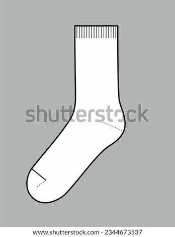 Sock flat sketch on a background. Apparel design. Accessory CAD mockup. Fashion technical drawing template. Vector illustration.