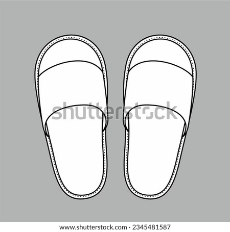 House slippers flat sketch. Home flip flops apparel design. Accessory CAD mockup. Fashion technical apparel design. Vector illustration.