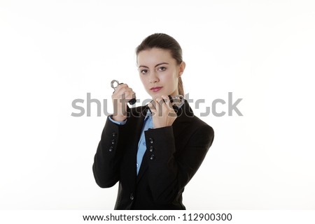 business woman using hand grips to strengthen her forearm