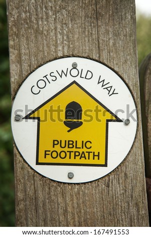 Public footpath sign for the cotswold way, England