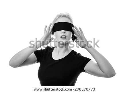 woman wearing a blindfold not sure what to do