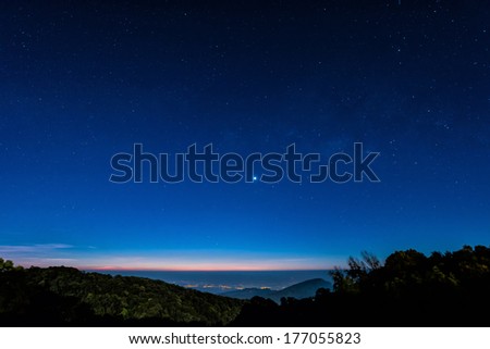 Starry in blue sky night time scene with milky way high iso
