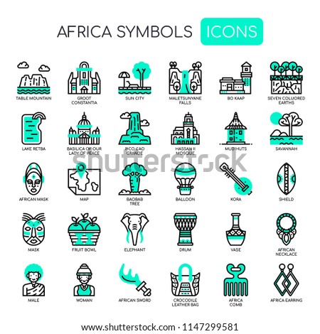 Africa Elements , Thin Line and Pixel Perfect Icons Imagine de stoc © 