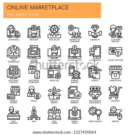 Online Marketplace , Thin Line and Pixel Perfect Icons