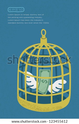 Dollar in golden bird cage , eps10 vector format