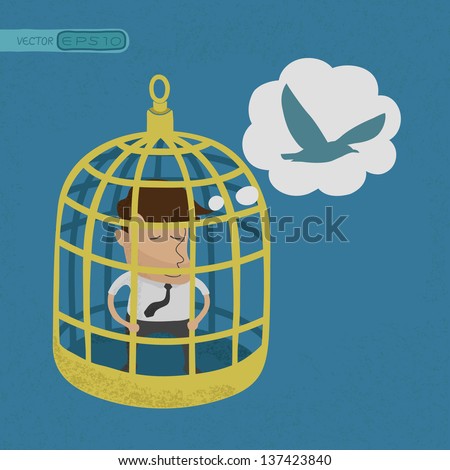 Business man in golden bird cage , eps10 vector format