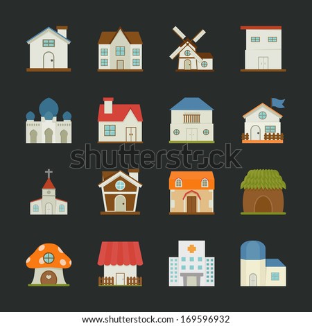 City and town buildings icons , flat design , eps10 vector format